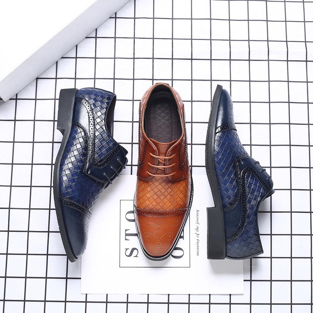 Men's Splicing Brogue Shoes Woven Grain Leather Dress Shoes Men Lace-Up Wedding Party Shoes Mens Business Office Oxfords Flats