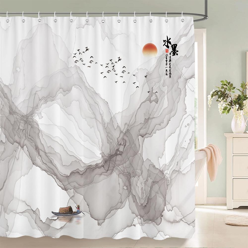 High Quality Shower Curtain Printing Chinese style Ink landscape Waterproof Bathroom Curtains Decor Polyester Fabric with Hooks