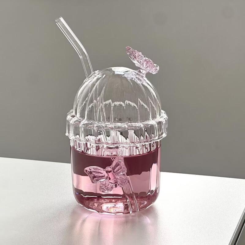 Pink Butterfly Glass Coffee Mug