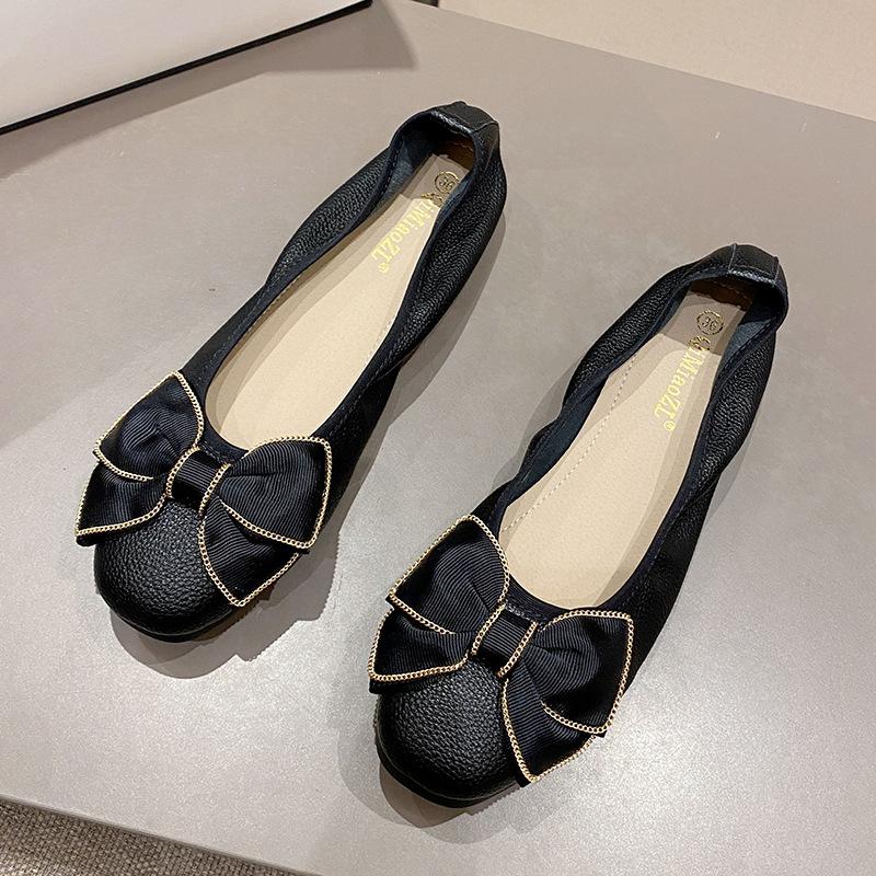 Casual Bow Flat-soled Single Shoes Women's Spring and Summer New Soft-soled Ladyshoes Large-size Women's Shoes 41-43