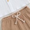 Kids Boys  Cotton Linen Kids Boys Outfits Fall Solid Buttons Long Sleeve Shirts Tops and Elastic Waist Long Pants 2Pcs Clothes Set