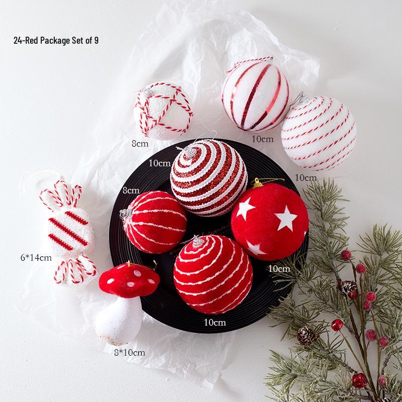 Christmas Red & White Irregular Shaped Ornaments: Balls, Candy Canes, Lollipops for Tree Decoration