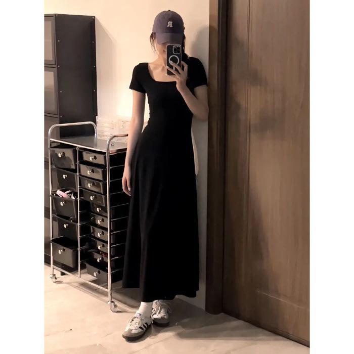 

2025 French-Inspired Slimming Over-the-Knee A-Line Dress One Size чёрный