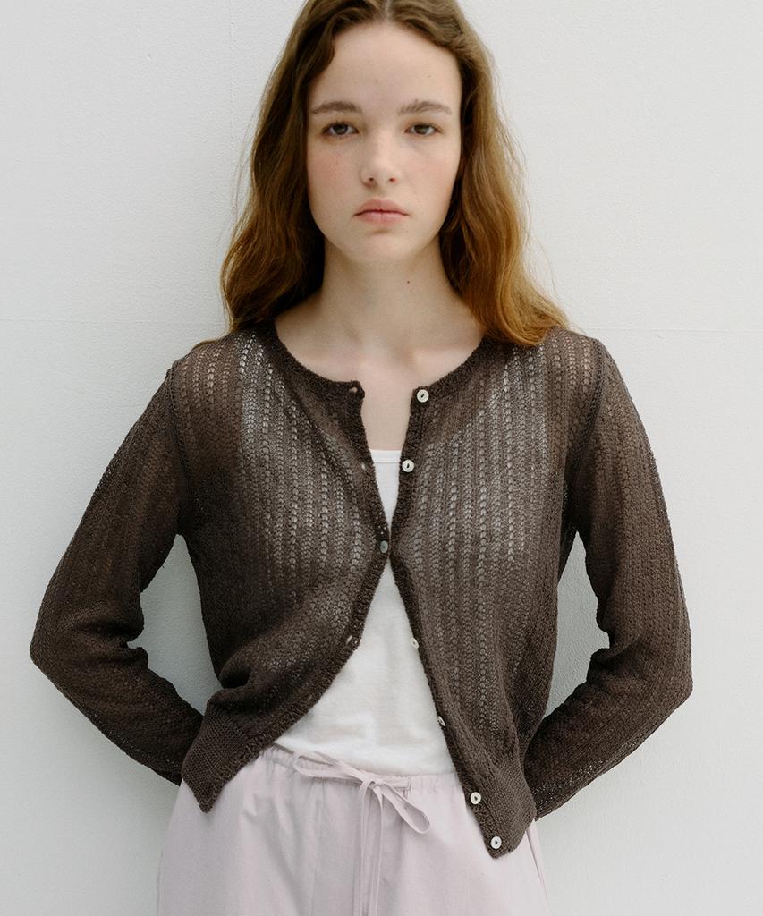 Beullaengkeu03 Linen Crochet Cardigan (Ash Brown)