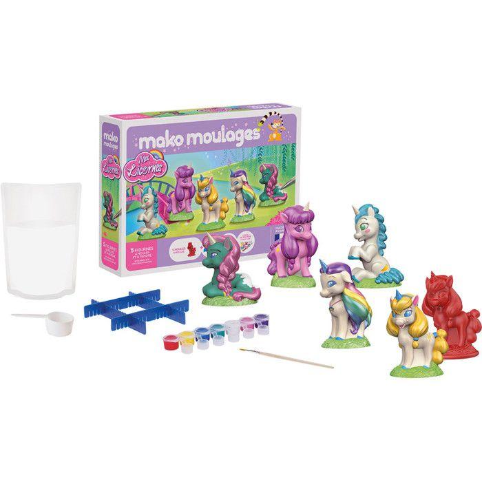Coffret créatif - Mako Moulages - Mes Licornes - 5 moules en latex - Peintures nacrées - Fabriqué en France