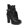 FOREADA Woman Ankle Boots Round Toe Platform Chunky High Heels Buckle Zipper Lace-up Short Boot Lady Fashion Shoes Autumn Winter