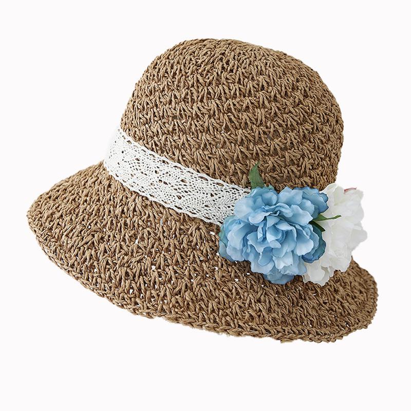 Bali seaside vacation full circle flower sun hat empty breathable crochet straw hat women sunscreen sunshade bucket hat