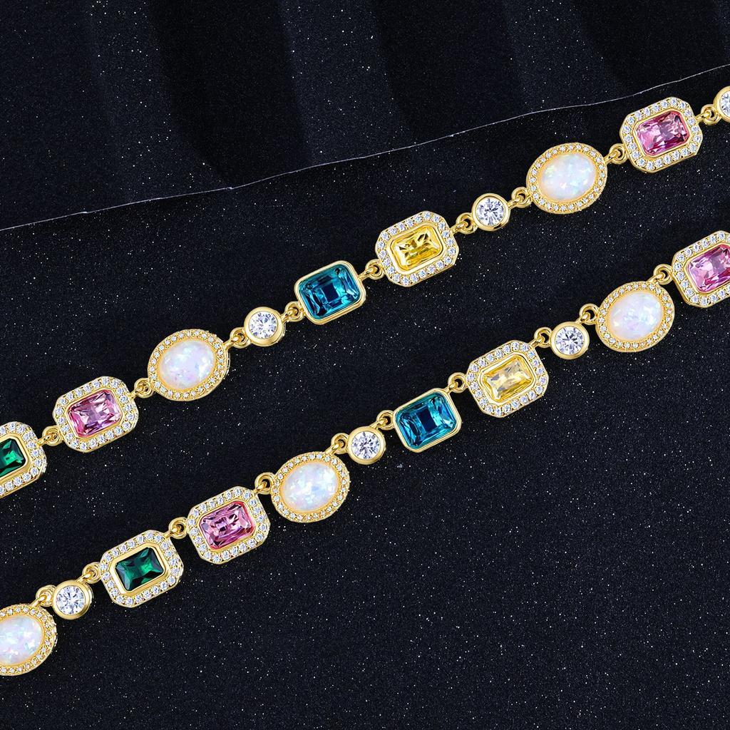Hip Hop Colored Gemstones Women'S Necklace Jewelry Personality Trend Zircon Men'S Bracelet