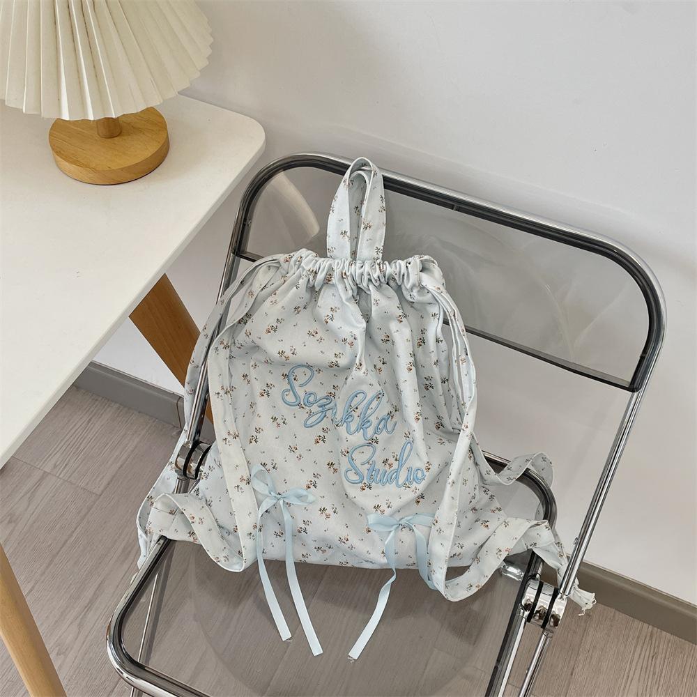 Pastoral small floral retro travel college student letter embroidery shoulder bag travel backpack