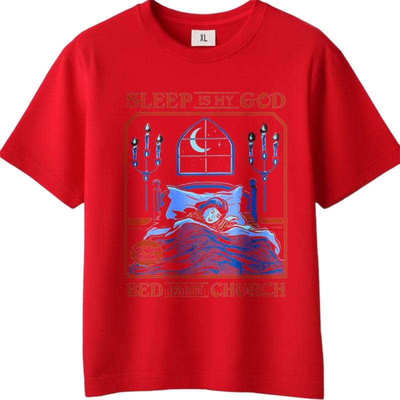 Graphic summer Women tshirt Sleep Is My God Bed Is My Church Short Sleeve Rock Teeshirt men cotton tshirt fashion tops S