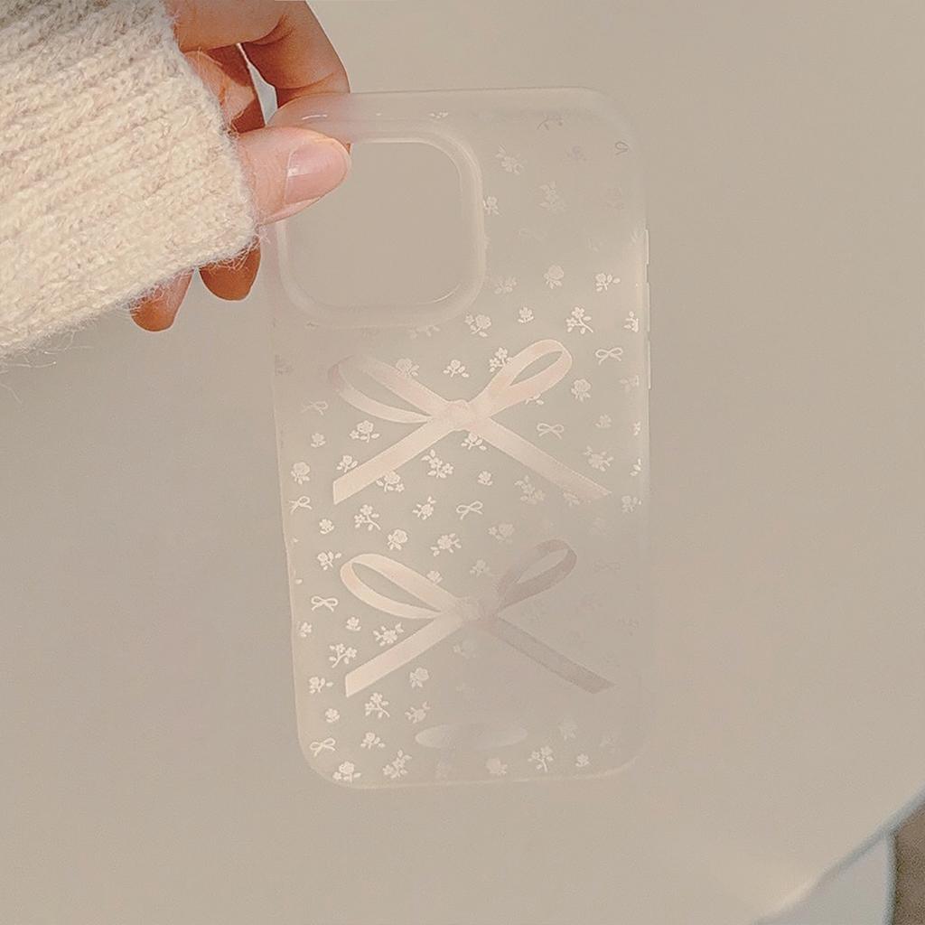 Super Fairy Ins Style Suitable for Apple 16 Mobile Phone Case 17pro Max Floral Bow Iphone14 Frosted White 13