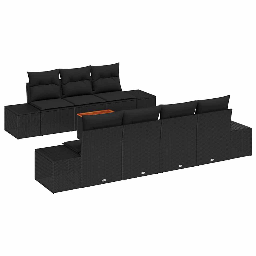 Garden Sofa Set with Storage 8 pcs Black Poly Rattan
