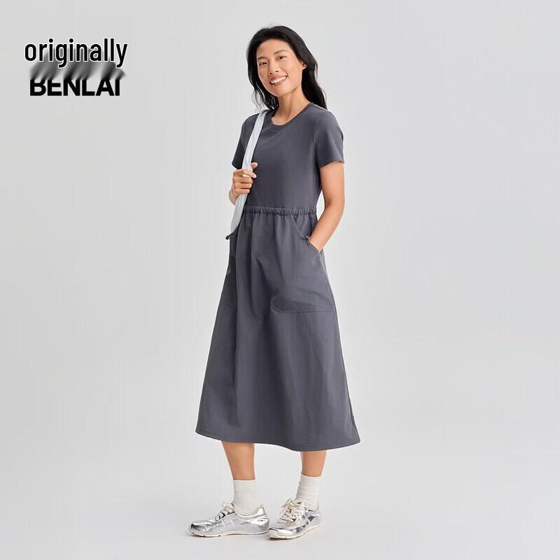 BENLAI Women s 2026 Spring Short Sleeve Paneled Slim Fit Dress 2XL