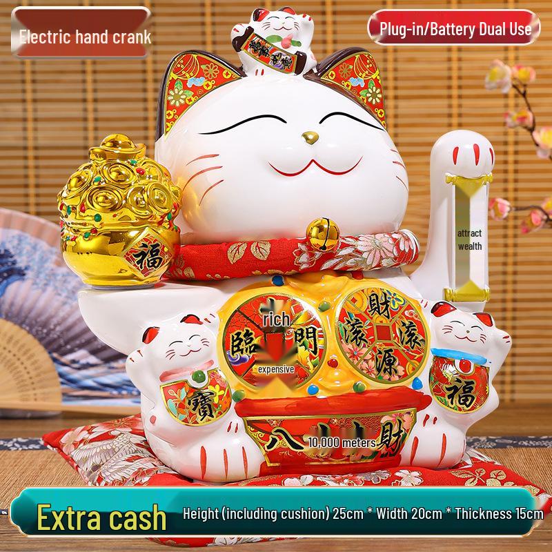 Large Waving Hand Lucky Cat Ornament - Cashier Desk Home Decor Gift