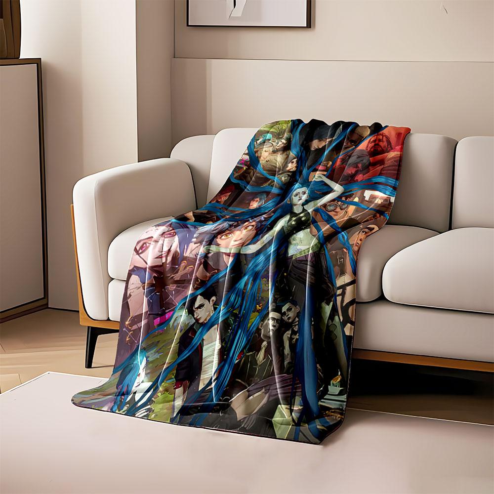 

Blue-haired character surrounded by various scenes and other figures. for all seasons blanket lunch break throw gift 80cm x 120cm