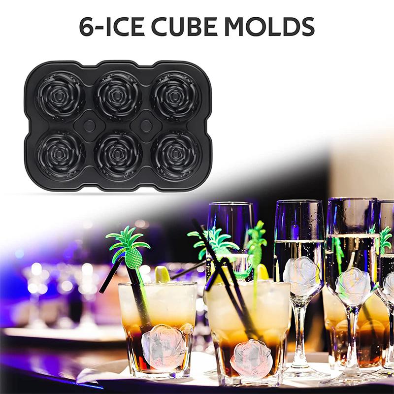 LMETJMA Ice Cube Tray Easy Release Rose Ice Cube Trays With Funnel Silicone Rose Ice Ball Maker for Cocktails Whiskey JT51