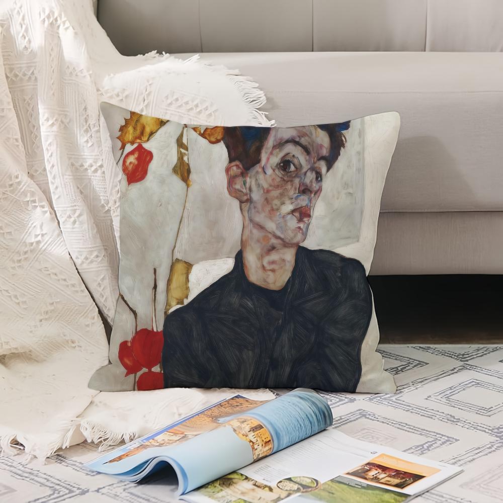 Austrian Painter E-Egon S-Schiele Pillow Case Office Cushions Suitable For Sofa Car Bedroom Decorative Cushion Cover