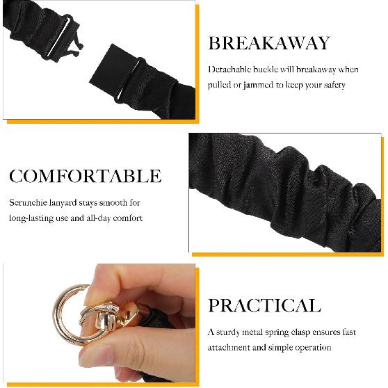 Breakaway Scrunchie Lanyard with Id Holder, Stretchy Teacher Lanyards for Id Badges Keys, Black