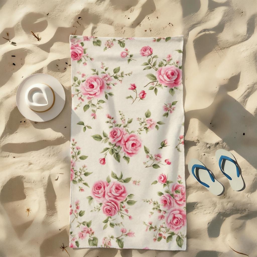 1 Stück Elegantes Rosa Rose Floral Strandtuch, Schnelltrocknendes Weiches Saugfähiges Leichtes Handtuch, Vielseitig für Pool, Fitnessstudio, Reisen, Spa