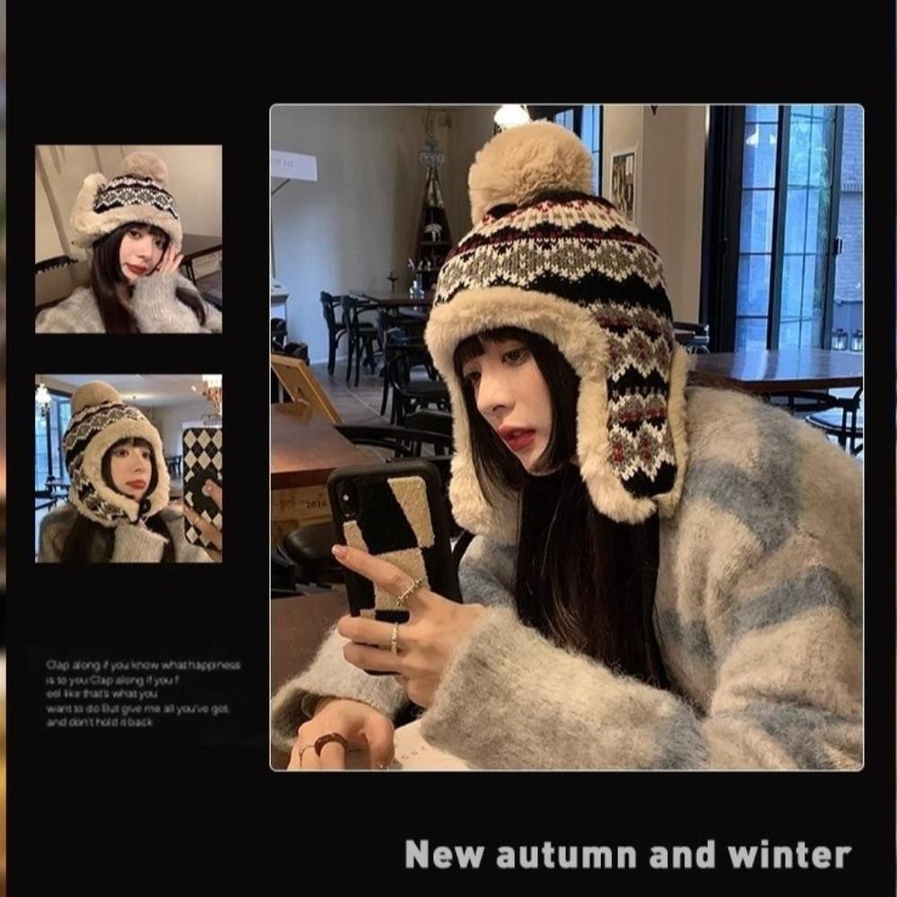 New Pompom Warm Hat Warm Windproof Pullover Cap Coldproof Beanie Hat for Outdoor Cycling Skiing