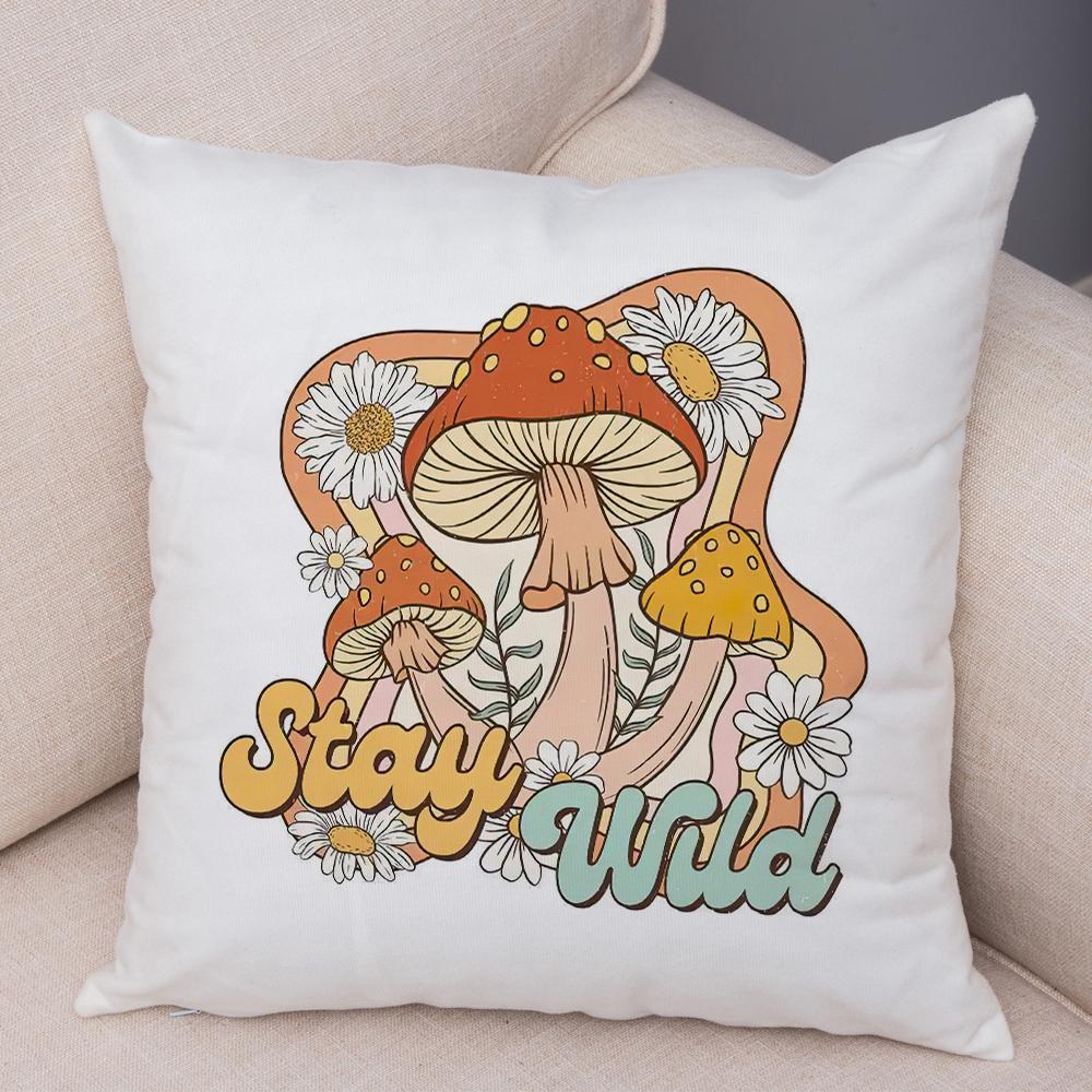 Wild Spirit Skull Pillowcase Double Print Stay Weird Mushroom Cushion Cover Soft Plush Boots Soul Camera Pillowcase for Sofa
