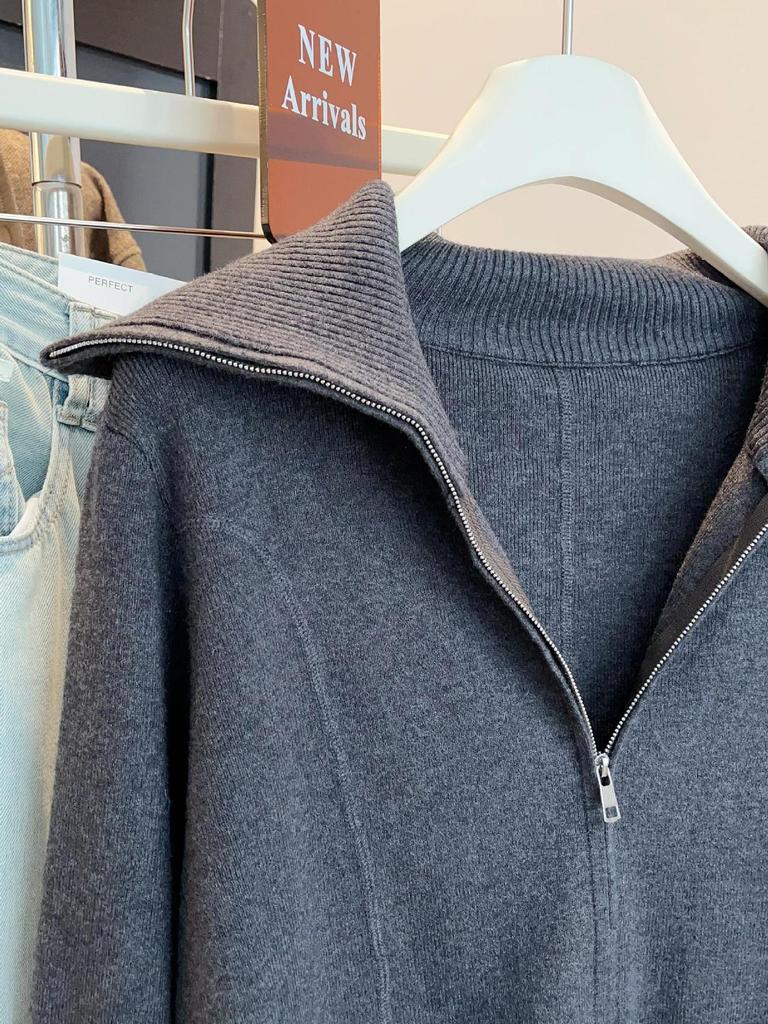 Elegant Korean Style Women's Long-Sleeve Lapel Cardigan Sweater