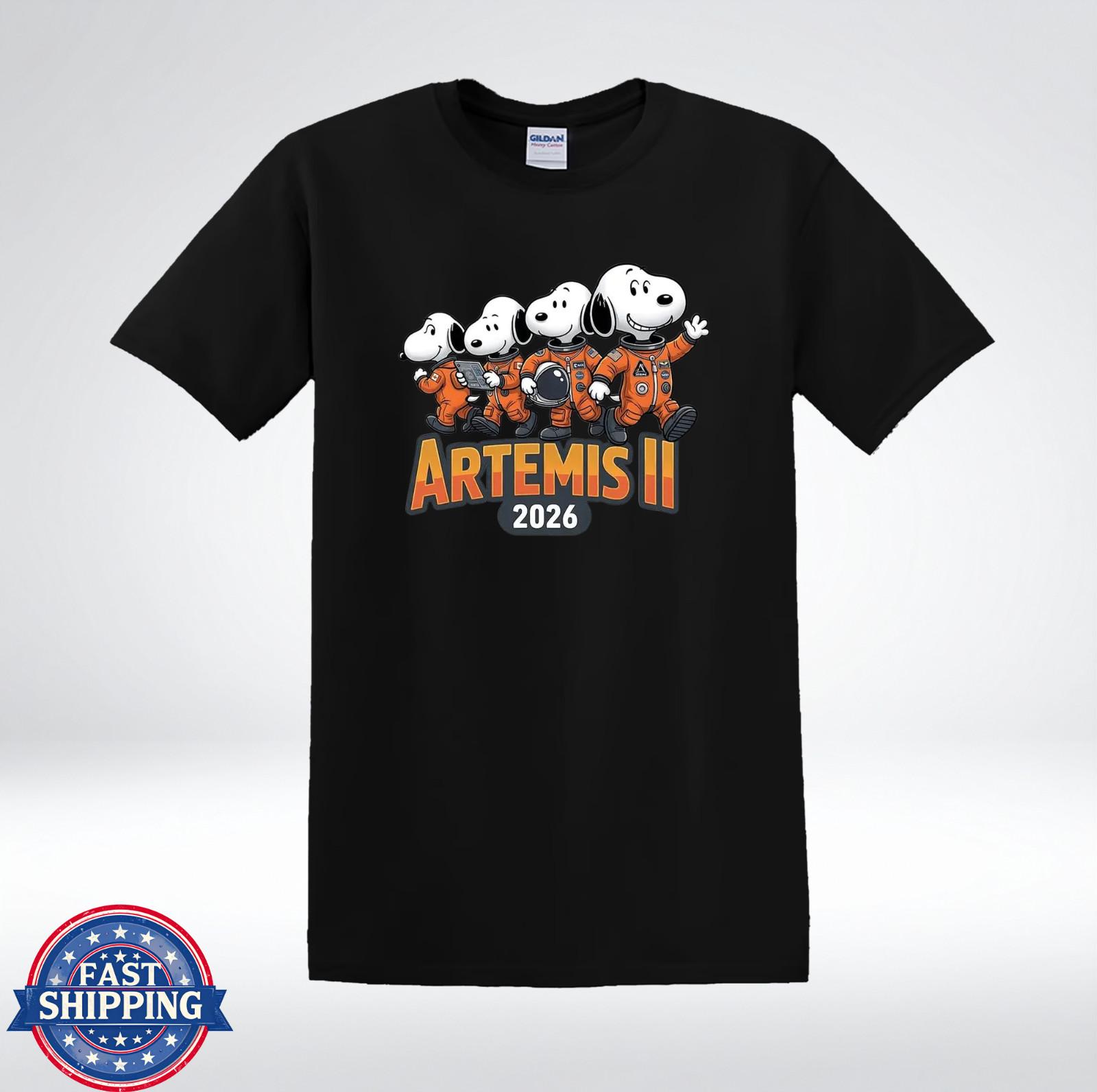 Dog Astronaut Artemis II 2026 Space Mission Cartoon Graphic T-Shirt S