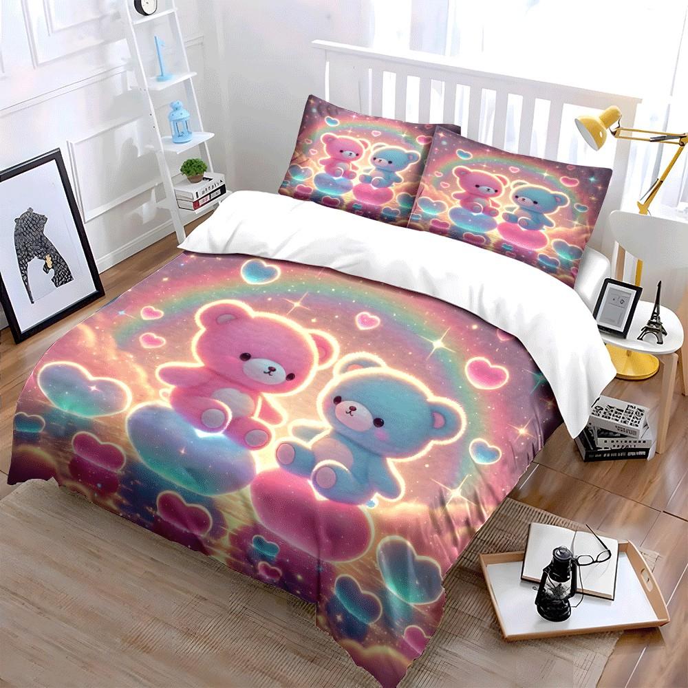 Romantic Teddy Bear Gift Set Exquisite Three-piece Bedding Set Gift for Kids and Adults