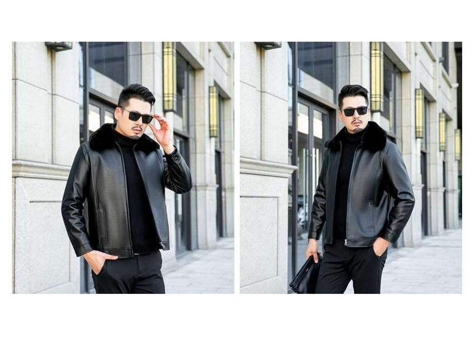Men's Winter Casual Lapel Leather Jacket with Plus Velvet, Suitable for Middle-aged and Elderly.