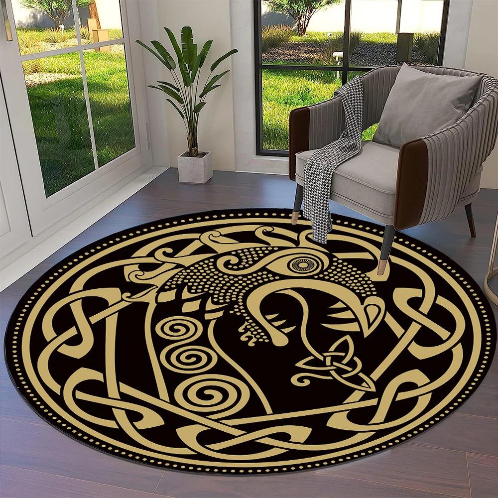 Tree of Life Viking Yggdrasil Valknut Round Carpet Rug for Living Room Bedroom Sofa Decor,Kid Paly Area Rug Non-slip Floor Mat