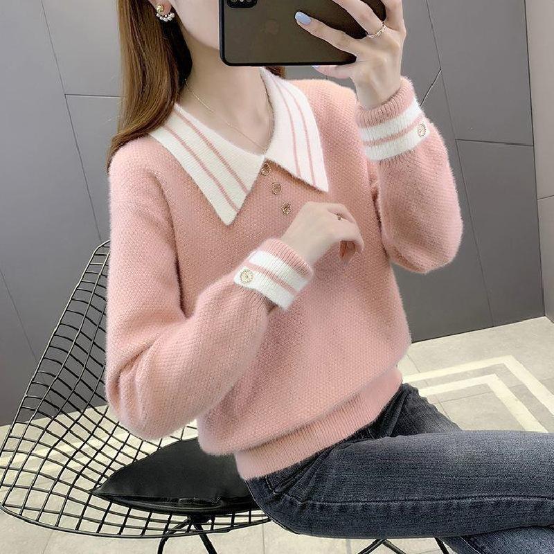 Autumn Women's Long Sleeve Bottom Knitted Sweater Doll Neck Sweater Elegant Sweet Top