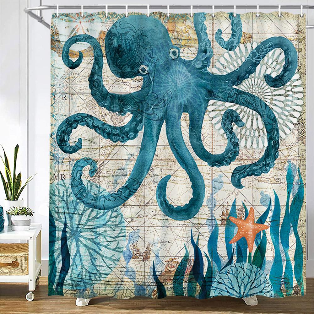 Cartoon Ocean Dolphin Shower Curtain,Waterproof Bathroom Screen Sea Animal Shower Curtain Polyester High Quality Home Curtain