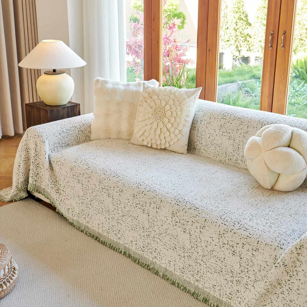 Solid Color Thick Plush Fully Covered Sofa Slipcover Modern Simple Winter Warm Couch Cover