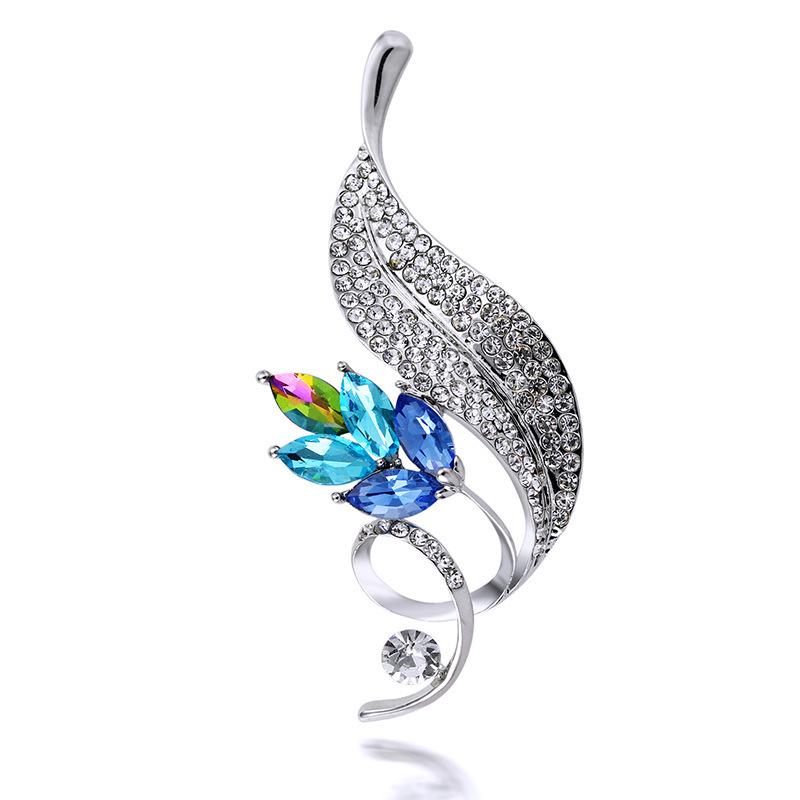 Korean Style Crystal Rhinestone Leaf Brooch Pin - Fashion Suit Flower Accessory