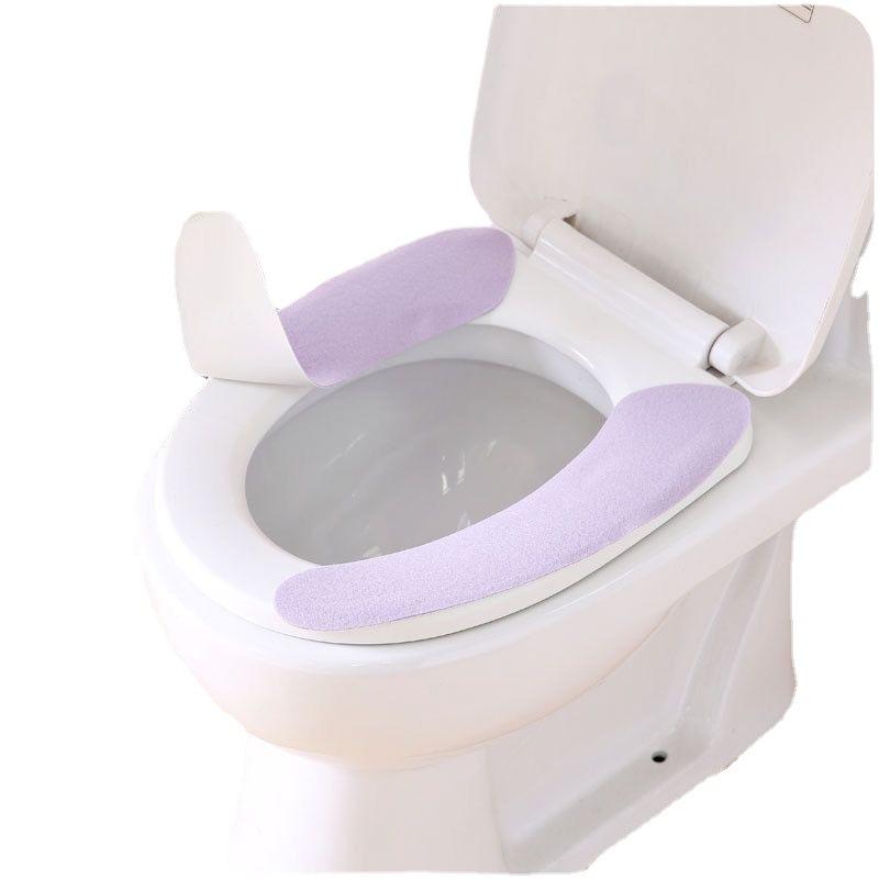1 Pair Soft Toilet Seat Cover Washable Paste Toilet Seat Pad Bathroom Warmer Seat Lid Cover Pad Closestool Sticky Mat Villus