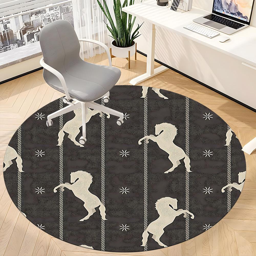 1pc Horse Pattern Office Round Area Rug, Under Office Chairs Bedroom Living Room Home Decor, Room Deco