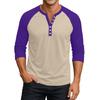 Men's Button-Down Contrast Raglan 3/4 Sleeve Top