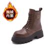 Retro leather Martin boots for women's 2025 winter new medium boots thick-soled velvet versatile British short boots for women