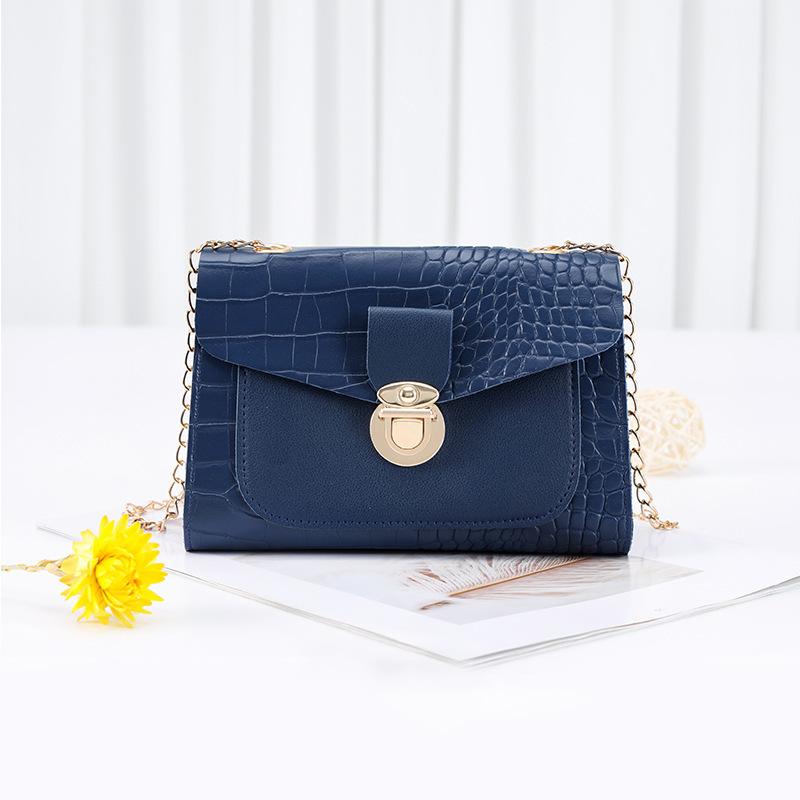 Stone Pattern Women's Bag New Lock Double Chain Small Square Bag Mobile Phone Bag Women's Bag One Piece