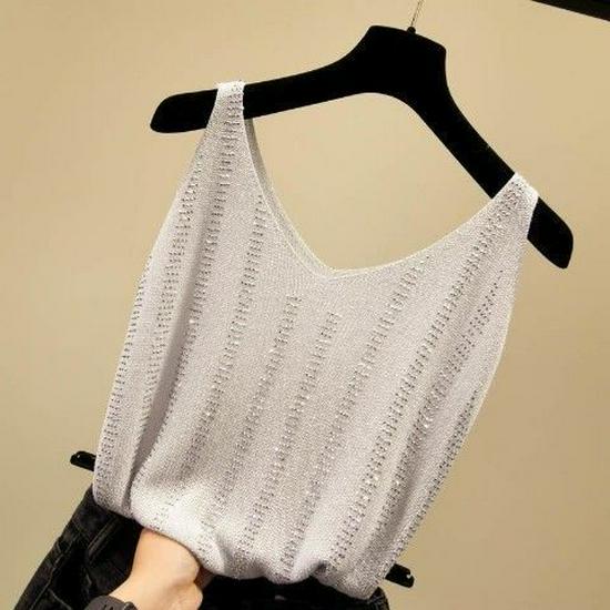 Korean Style Ice Silk Knit Sleeveless Loose Vest Top