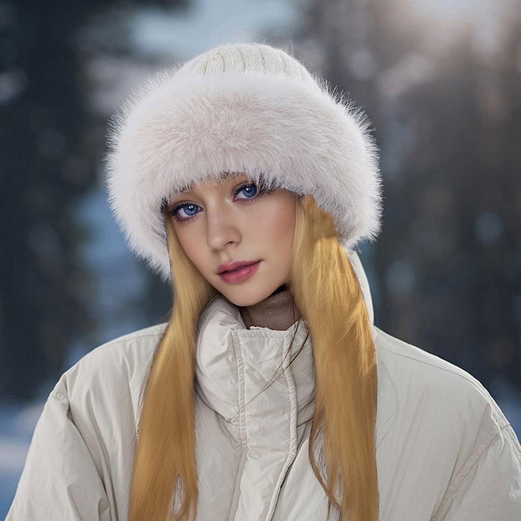 Winter Plush Faux Mink Fur Beanie Hat for Women Elastic Knit Fisherman Cap with Ear Protection - Chic Accessory for Casual Occasions