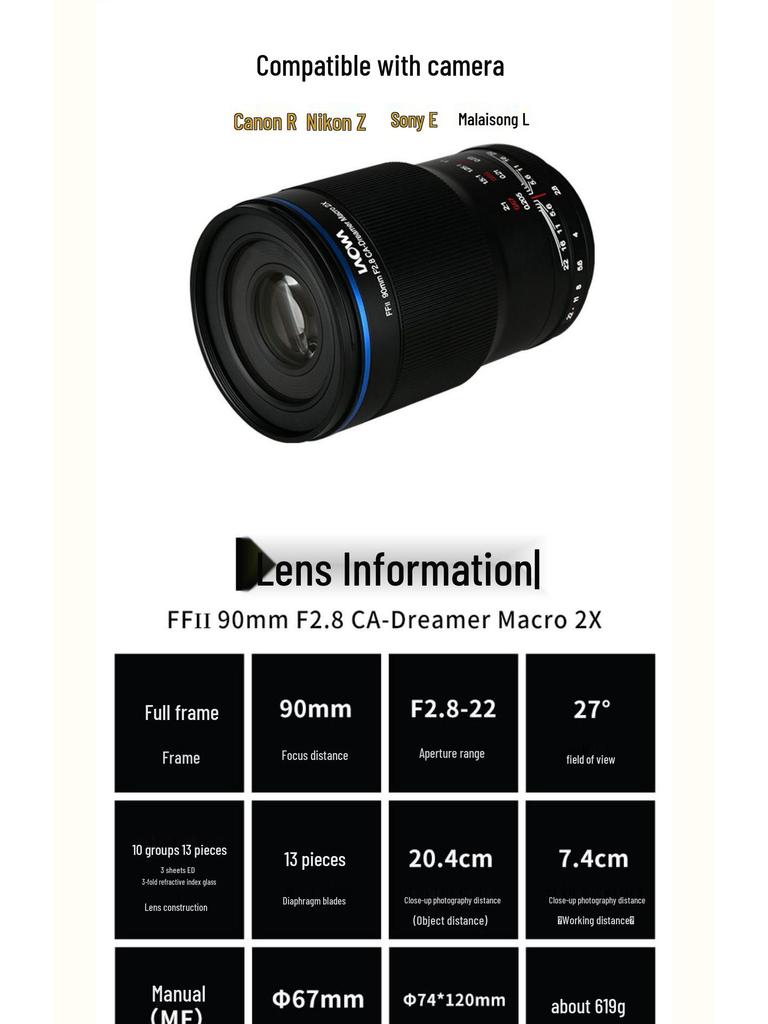 Laowa 90mm F2.8 Macro Lens for Full-Frame Mirrorless, 2x Magnification for Insects & Flowers