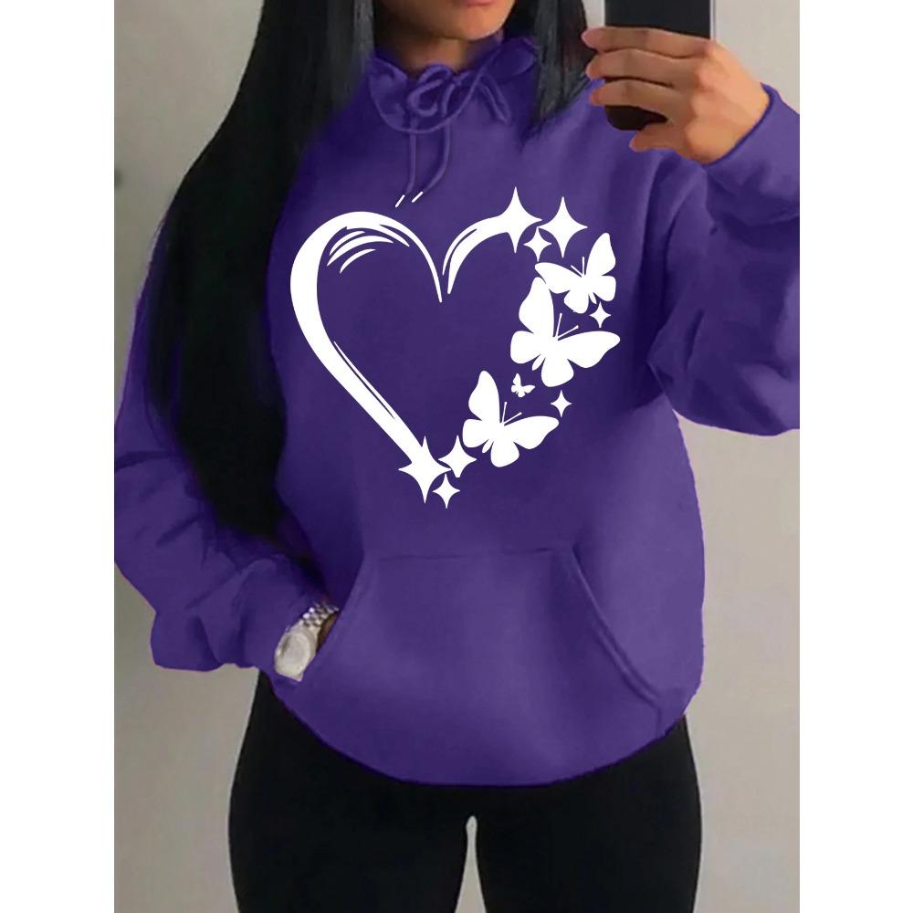 Combination Of Love And Butterfly  Pattern Hoody Women Hip Hop Street Hoodies Trendy Pocket Clothes Vintage Multicolor Hoodie