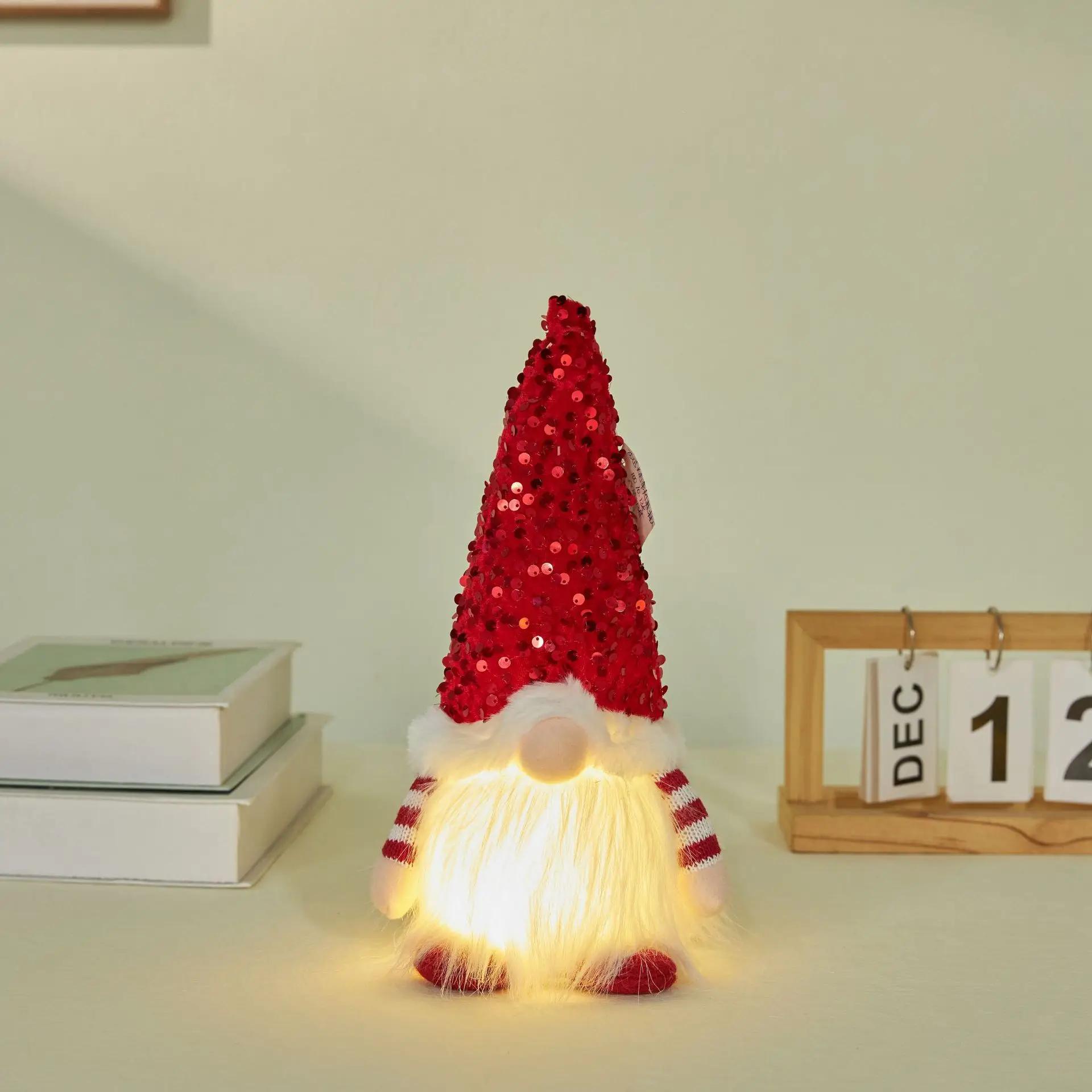 

Christmas Faceless Doll Gnome Ornaments LED Light Plush Knitting Crafts Tree Pendant Christmas Decorations For Home Kids Gifts червоний