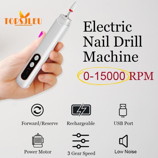 Cordless Electric Nail Drill Kit with 6 Drill Bits - USB Rechargeable, 3 Speeds Adjustable, Nail Sander Tools,Remove Dead Skin, Nail Gel Polish Remove