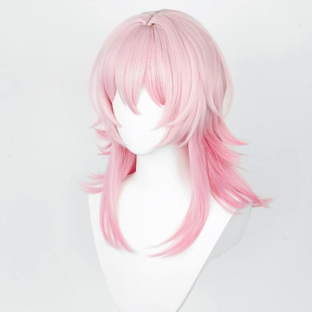 European American Anime Wig Collapse Star Dome Railway March 7th Light Pink Dimple Bangs Back Up Hairstyle