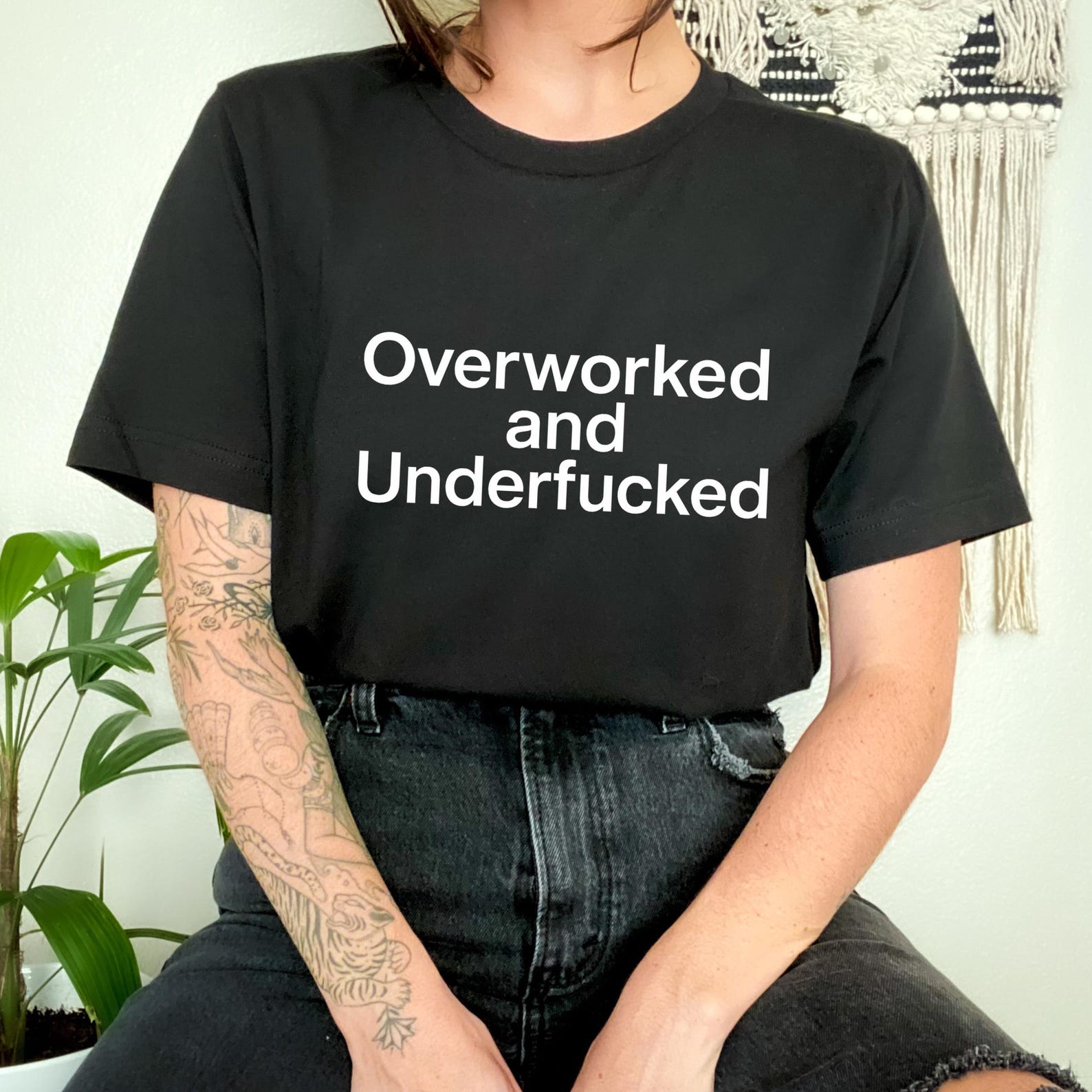 Funny Sarcastic Graphic Tee: Overworked & Underfucked Unisex Shirt M