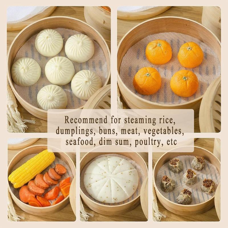 Silicone Bamboo Steamer Liners Non-Stick Round Reusable Steamer Mesh Pad Mats for Steaming Dumplings Vegetables Dim Sum Rice Buns Fish Kitchen Tools