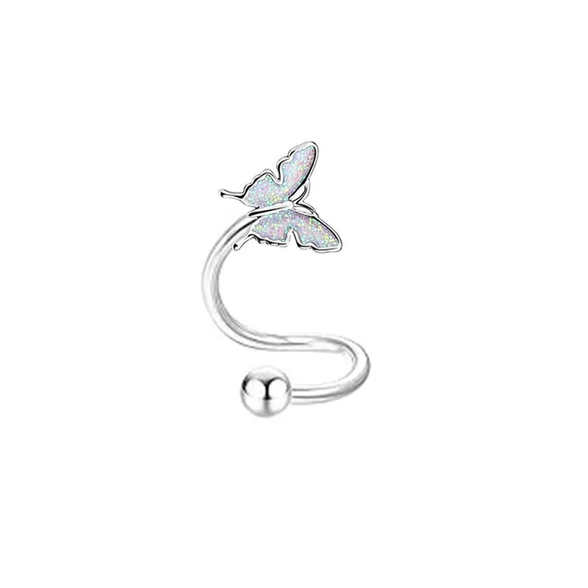 Cute Stainless Steel Spiral Butterfly Stud Earrings Hypoallergenic Cartilage Piercing Jewelry for Daith Tragus Helix 1.2mm