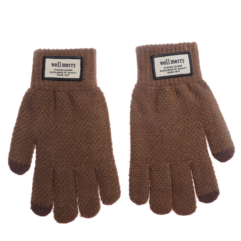 Men Winter Oversized Touch Screen Knitted Gloves Thick Plush Jacquard Windproof Warm Full Finger Thermal Mittens